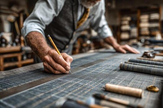 A man is working on a sewing machine photo