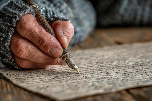 A person writing on a piece of paper with a pen photo