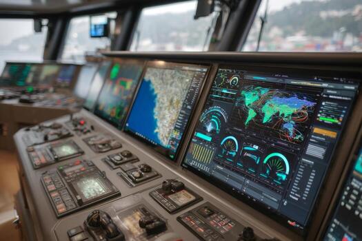 A view of the control panel of a ship photo