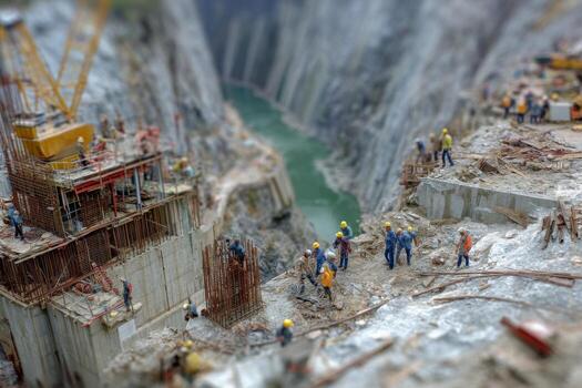 A miniature construction site with people working on it photo