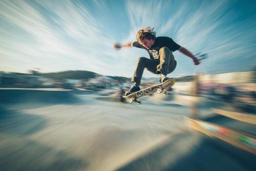 A man is doing a trick on a skateboard photo
