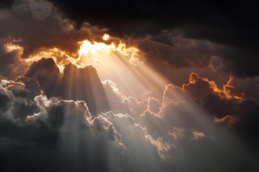 The sun shines through the clouds in this photo