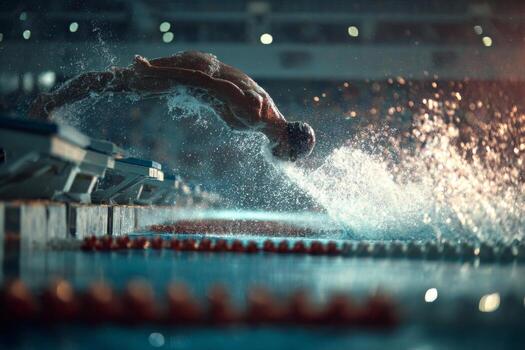 A swimmer diving into the pool photo