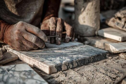 A man is working on a marble block photo