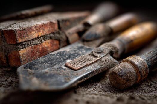 A close up of a set of tools and bricks photo