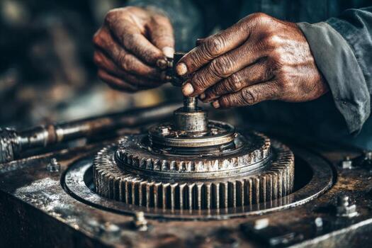 A man is working on a machine with a gear photo