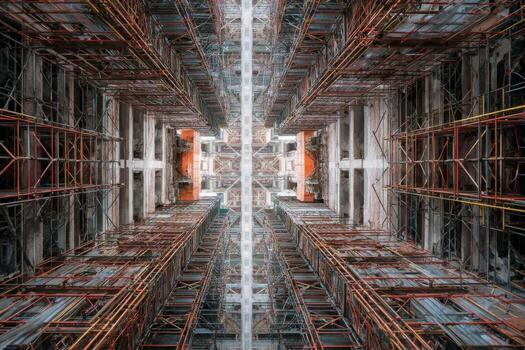 The inside of a building with scaffolding photo