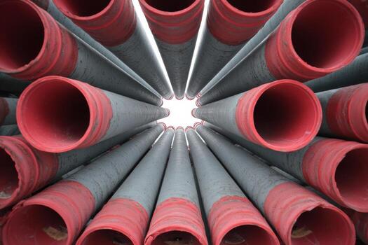 A close up of many pipes stacked together photo