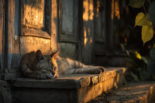 A cat sleeping on a stone ledge photo