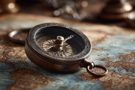 A compass on an old world map photo