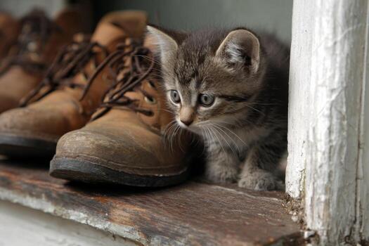 A kitten sitting on a window sill photo