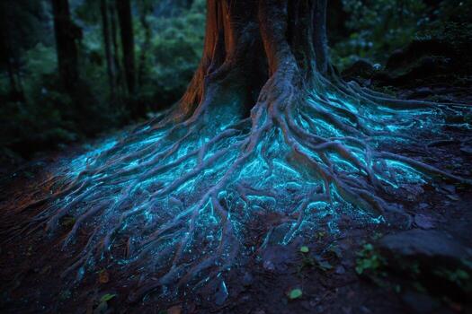 A tree with glowing blue roots photo