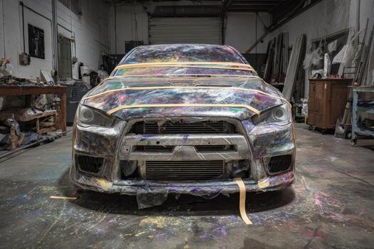 A car covered in paint and covered in paint photo