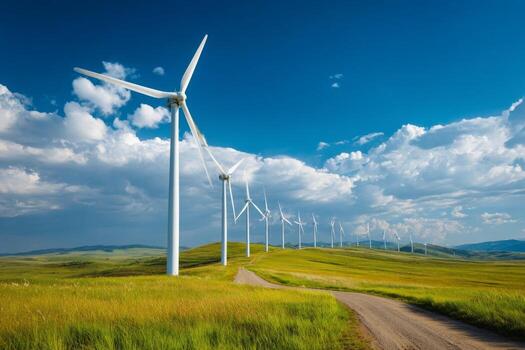 Wind turbines in the middle of a field photo