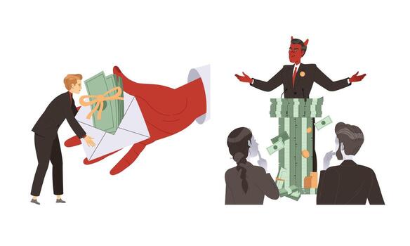 An Insightful Graphic Representation of Power Dynamics and Greed in the Financial Sector vector