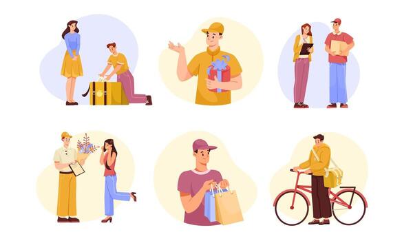 Exploring Various Delivery and Service Scenarios That Are Present in a Modern Lifestyle Today vector