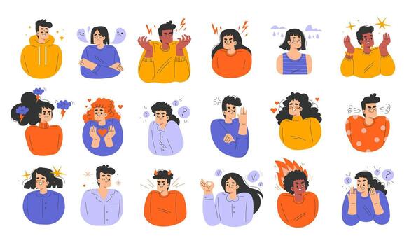 A Wide Array of Diverse Emotions Skillfully Illustrated Using Colorful Icons and Imagery vector