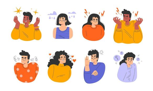 Expressive Characters that Effectively Illustrate a Wide Range of Various Emotions and Moods vector