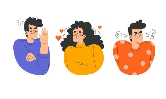 A Variety of Diverse Characters Showing Their Emotions in Trendy and Modern Styles vector