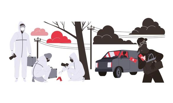 An Investigation Scene involving both Medical and Tactical Response Team is in progress vector