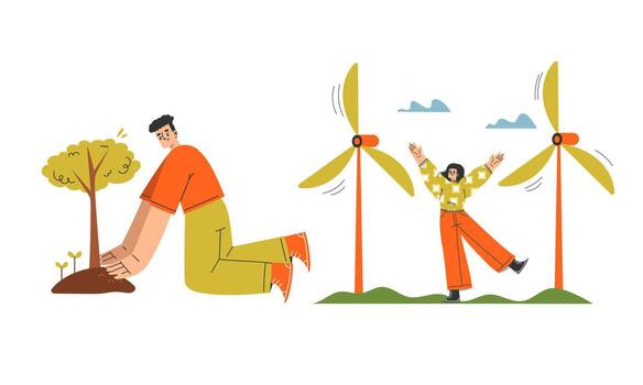 sostenible vivo el importancia de plantando arboles y utilizando limpiar energía fuentes vector