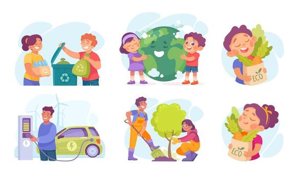 Youth Taking Part in EcoFriendly Activities and Initiatives for a Greener Future vector