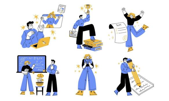 dinámica ilustraciones representando moderno trabajo vida y creatividad en varios formas vector