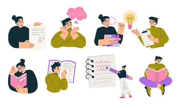 Creative illustration showing the multifaceted process of idea generation and learning vector