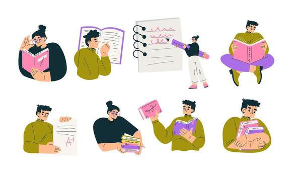 A Varied Collection of Reading and Educational Illustrations for Enhanced Learning Experience vector