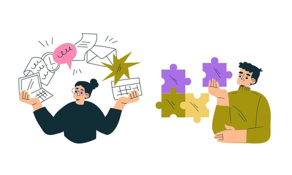 An Illustration Depicting Creative Brainstorming and Engaging Puzzle Solving Activities vector