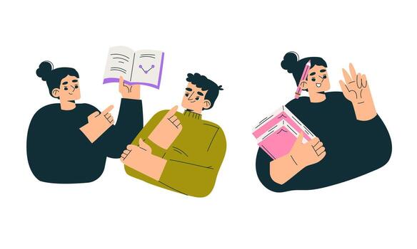 Diverse Readers Actively Engaged in Continuous Learning and Meaningful Discussion Together vector