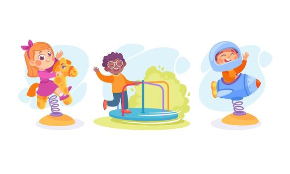 Children Are Joyfully Playing and Having Fun in a Playground Environment Filled with Colorful Joy vector
