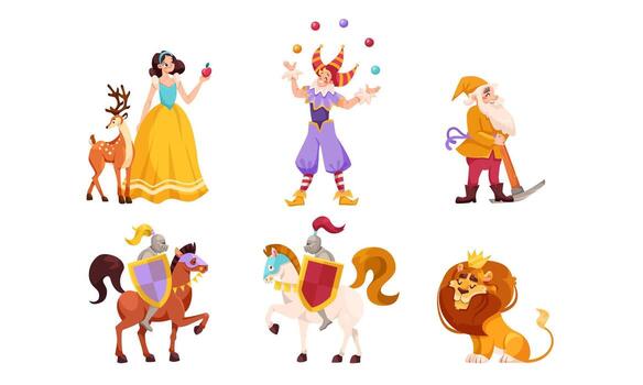 Delightful and Whimsical Fairy Tale Characters Illustrated in Pixel Art Style and Design vector
