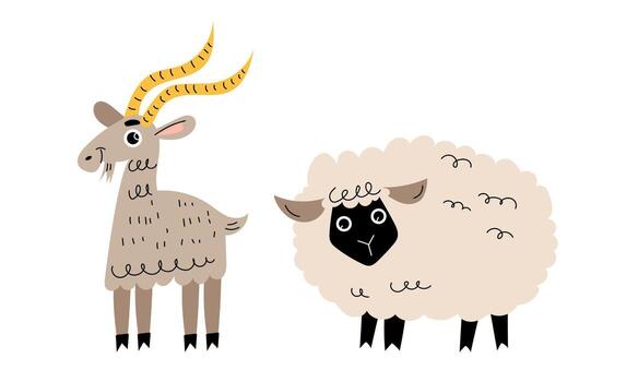 Charming and Playful Goat and Sheep Illustration Perfectly Designed for Farm Themes and More vector