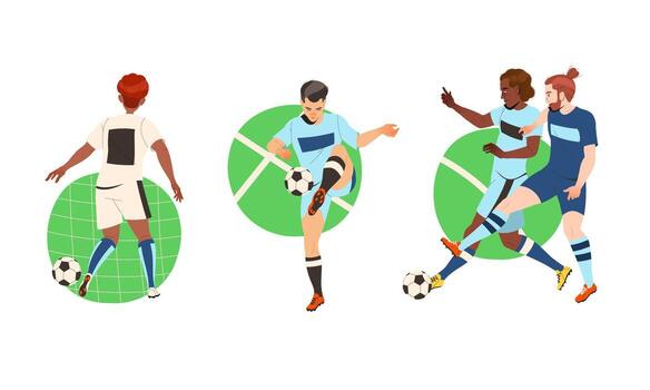 Dynamic Soccer Action Captivating Illustrations of Players in Exciting Motion Performance vector