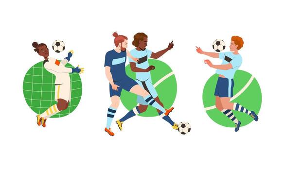 Illustrations of Dynamic Soccer Players Capturing Action on the Field with Great Energy vector