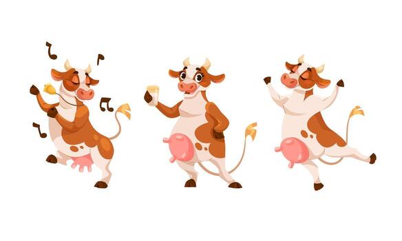 Joyful Happy Dancing Cow Animation Set features delightful artwork and fun characters vector