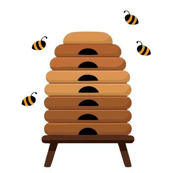 Wooden beehive icon in flat style illustration for design and web isolated on white background, object symbol for labels and advertising themes vector