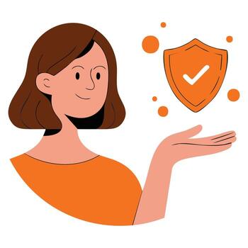 illustration of a woman with checkmark in shield icon isolated. Ideal for security, verification, protection, and approval themed graphics. vector