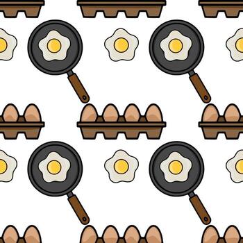 sin costura modelo presentando frito huevos en un cacerola, individual frito huevos, y cartones de huevos, creando un juguetón y apetitoso cocina temática diseño. vector