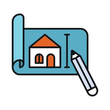 Architecture sketch vibrant color line icon symbolizing creativity in architecture. vector