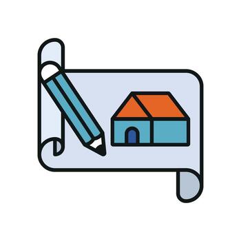 Architecture sketch color line icon with modern tones for design and planning. vector
