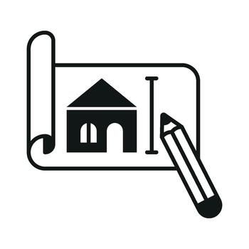 Architecture sketch glyph icon symbolizing design and drafting tools. vector