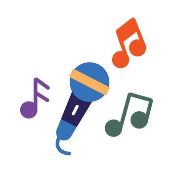 Colorful microphone and music notes icon in a modern flat design. A simple symbol for singing, karaoke, entertainment, and live performance concepts. vector
