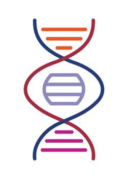 Modern DNA helix icon in a colorful flat design. A stylized symbol for science, genetics, and biotechnology research, isolated on a white background. vector