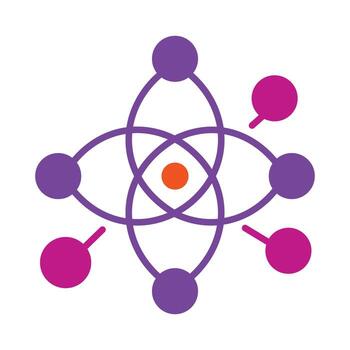 Abstract atom or molecule icon in a colorful flat design. A modern symbol of science, technology, and network connections, isolated on a white background. vector