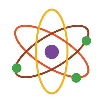 Atom symbol with nucleus and orbiting electrons. Science, physics, and chemistry icon. vector