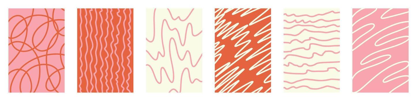 Soft pastel doodle patterns. Childish squiggly line design, organic playful wiggles, curved hand drawn maze shapes. Wavy irregular abstract art elements on transparent backgrounds set. vector