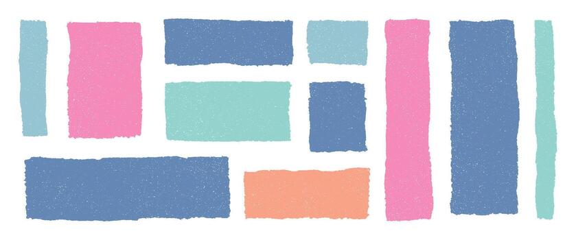 lápiz de color dibujado vistoso áspero rectángulos y cuadrícula con grunge textura. mano dibujado pastel formas, irregular resumen bloques, geométrico marcos vacío texto cajas, habla burbujas, garabatear elementos vector