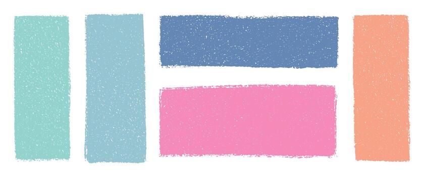 Hand drawn pastel crayon rectangles and squares with grain texture. Colorful abstract text boxes, rough geometric shapes, doodle grunge frames. Empty speech bubbles, design background vector
